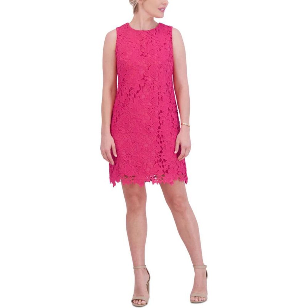 Jessica Howard Womens Floral Lace Shirt Dress, Pink, Petite, 12P, DM
